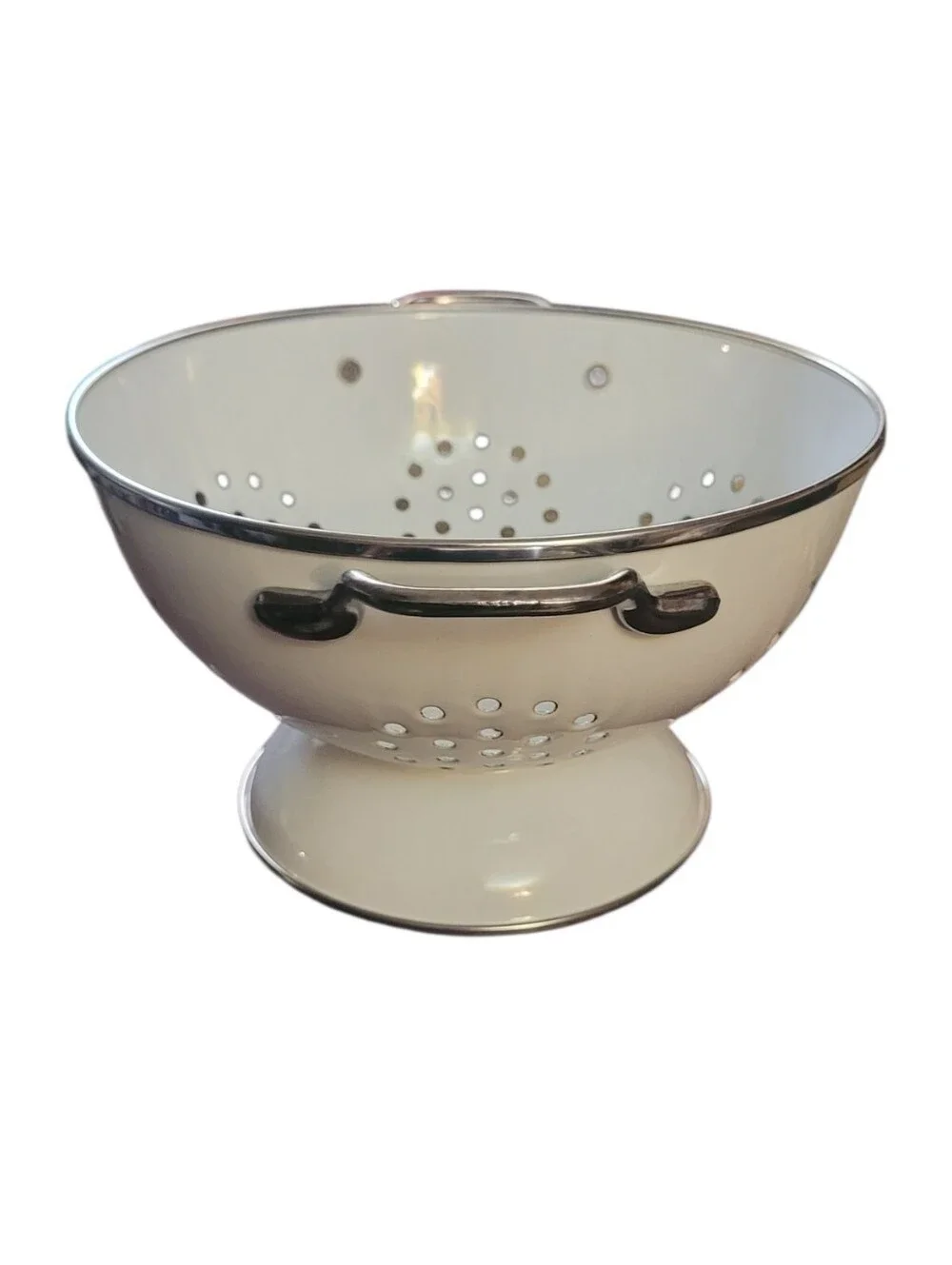 Classic White Floral Enamel Colander with Handles